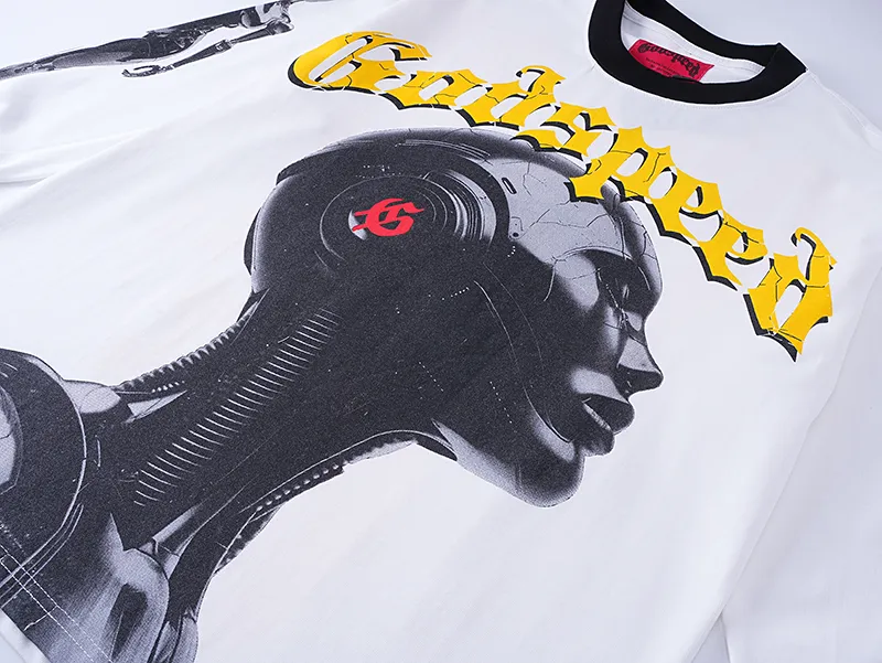 3096# P140 Real shot of Godspeed American fashion rock street pure cotton loose bottoming long-sleeved T-shirt long T-shirt Fabric: 270g 32 count fine cotton double yarn pure cotton Color: off-white apricot Code number: S M L XL