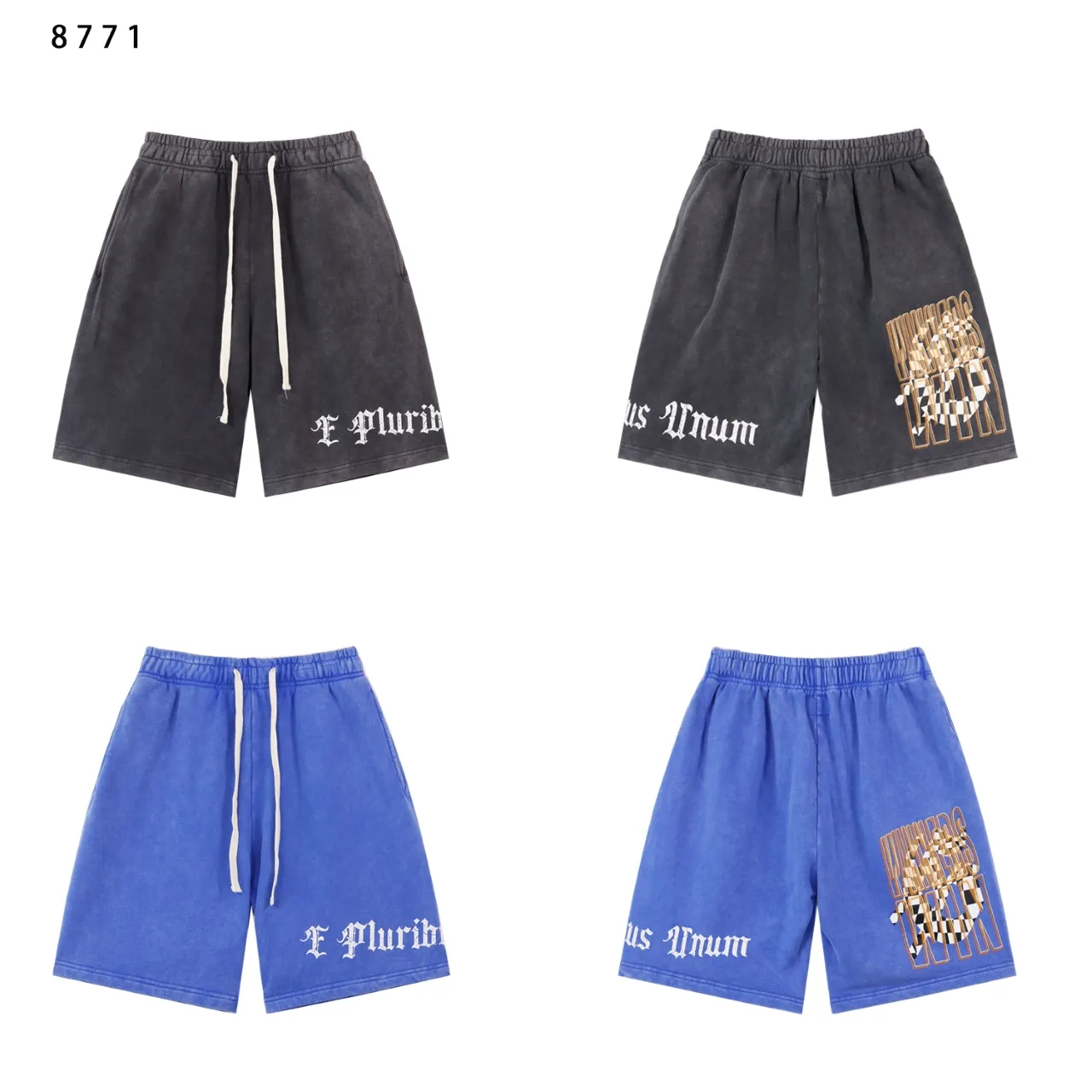 💰150 Style number: BR 8771 Fabric: 380g washed, real shot, beautiful and fashionable Godspeed printed high quality double yarn casual fashion brand washed distressed shorts Color; washed black, washed blue, code number: S M L XL