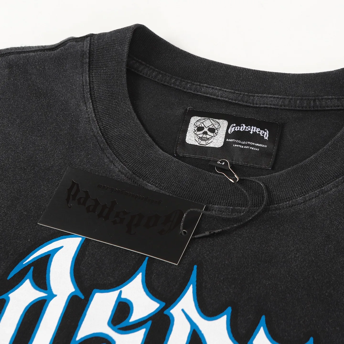 6109# washed black I P116 Godspeed cross-border American rock and roll street washed retro style short-sleeved T (craft printing) fabric (fabric): 32 count combed double yarn 250 grams weight code number (size): S-M-L-XL color (colour): washed black