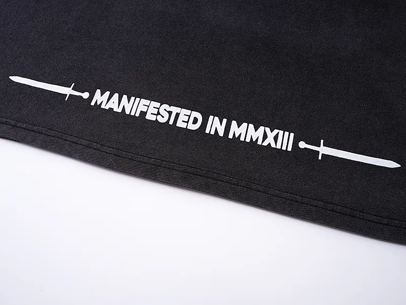 1028# P126 Washed Black Real Shot Godspeed American Fashion Rock Street Retro Washed Distressed Printed Pure Cotton Short Sleeves Fabric: 250g 32 Count Fine Cotton Double Yarn Pure Cotton Color: Washed Black Size: S M L XL