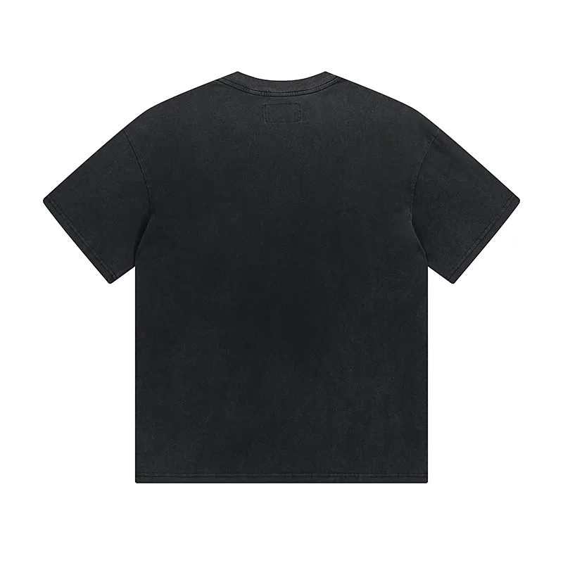 1053# P126 Washed Black Real Shot Godspeed American Fashion Rock Street Retro Washed Distressed Printed Pure Cotton Short Sleeves Fabric: 250g 32 Count Fine Cotton Double Yarn Pure Cotton Color: Washed Black Size: S M L XL