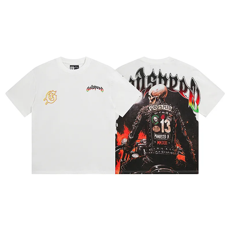 3136# P106 Real shot Godspeed American fashion rock street retro loose printed cotton short sleeves Fabric: 240g 32 count fine cotton double yarn pure cotton Color: off-white Size: S M L XL