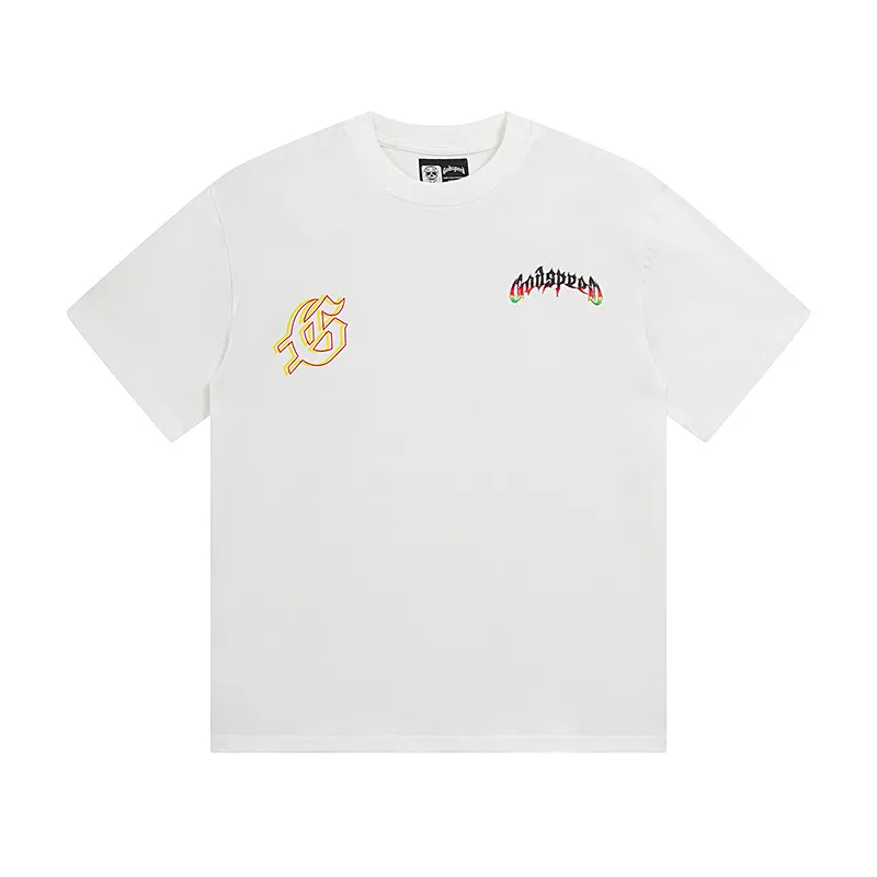 3136# P106 Real shot Godspeed American fashion rock street retro loose printed cotton short sleeves Fabric: 240g 32 count fine cotton double yarn pure cotton Color: off-white Size: S M L XL