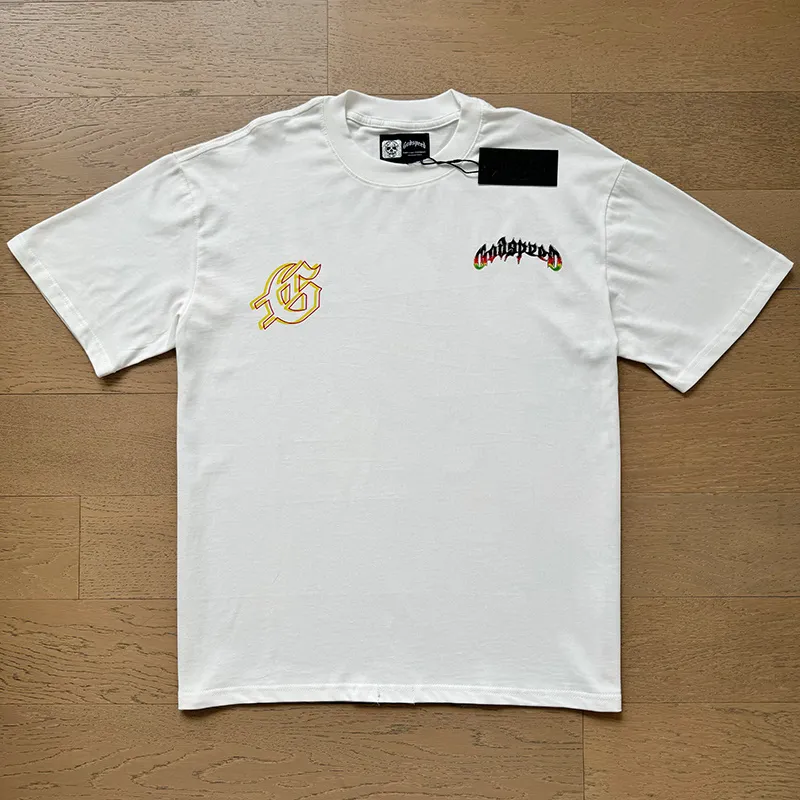 3136# P106 Real shot Godspeed American fashion rock street retro loose printed cotton short sleeves Fabric: 240g 32 count fine cotton double yarn pure cotton Color: off-white Size: S M L XL