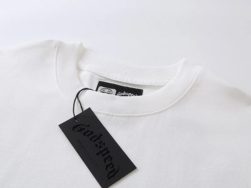 3136# P106 Real shot Godspeed American fashion rock street retro loose printed cotton short sleeves Fabric: 240g 32 count fine cotton double yarn pure cotton Color: off-white Size: S M L XL