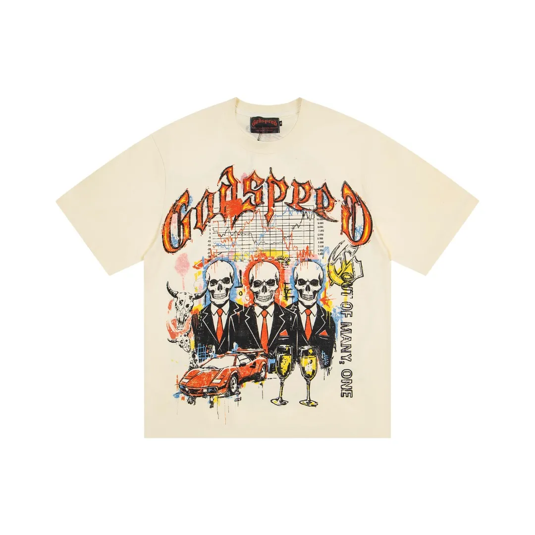 G73# ​​GodSpeed ​​white ink direct spray short sleeve S-XL size apricot P110