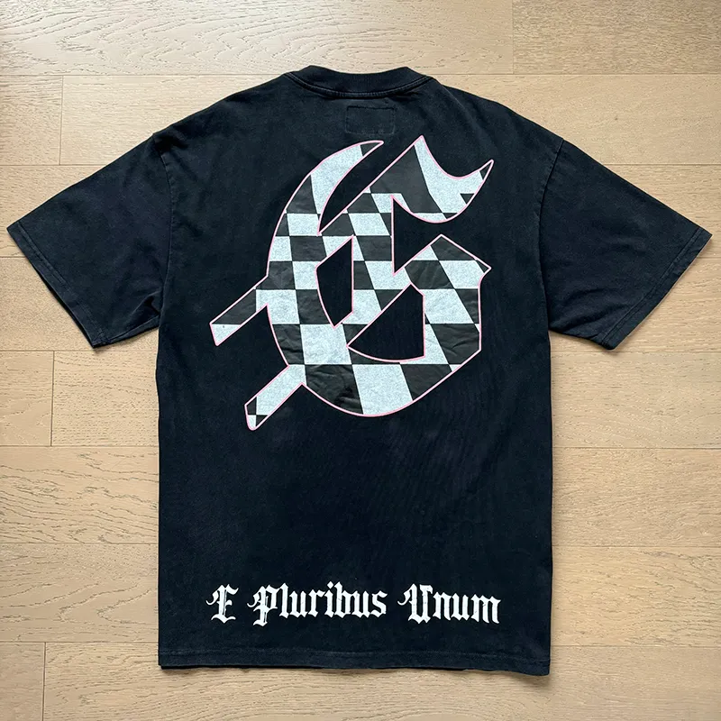 1036# P126 Washed Black Real Shot Godspeed American Fashion Rock Street Retro Washed Distressed Printed Pure Cotton Short Sleeves Fabric: 250g 32 Count Fine Cotton Double Yarn Pure Cotton Color: Washed Black Size: S M L XL