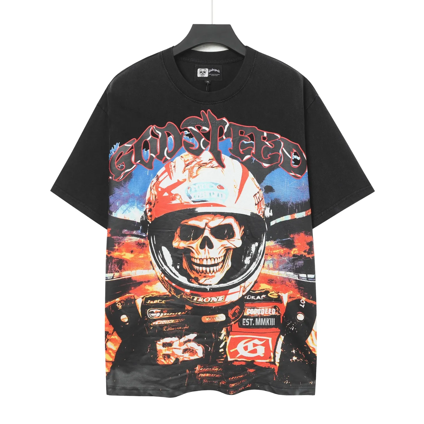 6036# Washed Black｜P116 Godspeed cross-border American rock and roll street washed retro style short-sleeved T (craft print) Fabric (fabric): 32 count combed double yarn 250 grams weight Size (size): S-M-L-XL Color (colour): Washed black 👉