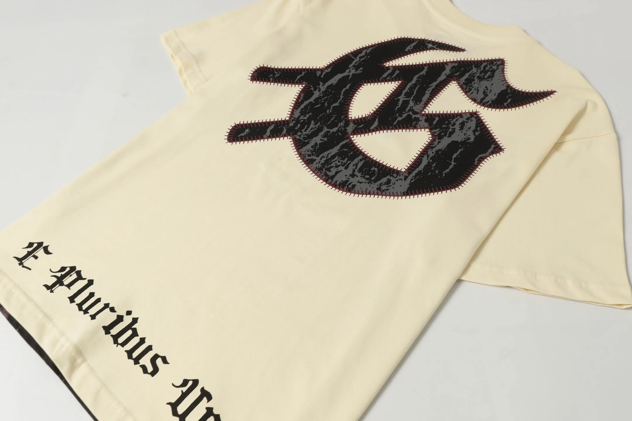 5068#apricot｜P104 Godspeed cross-border American rock and roll street washed retro style short-sleeved T (craft printing) fabric (fabric) 32 counts combed double yarn 240 grams weight code number (size): S-M-L-XL color (colour): apricot 👉