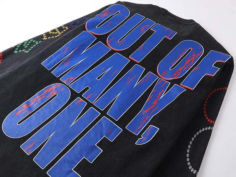 1106# P160 Washed Black Real Shot Godspeed American Fashion Rock Street Retro Washed Distressed Printed Pure Cotton Short Sleeves Fabric: 270g 32 Count Fine Cotton Double Yarn Pure Cotton Color: Washed Black Size: S M L XL