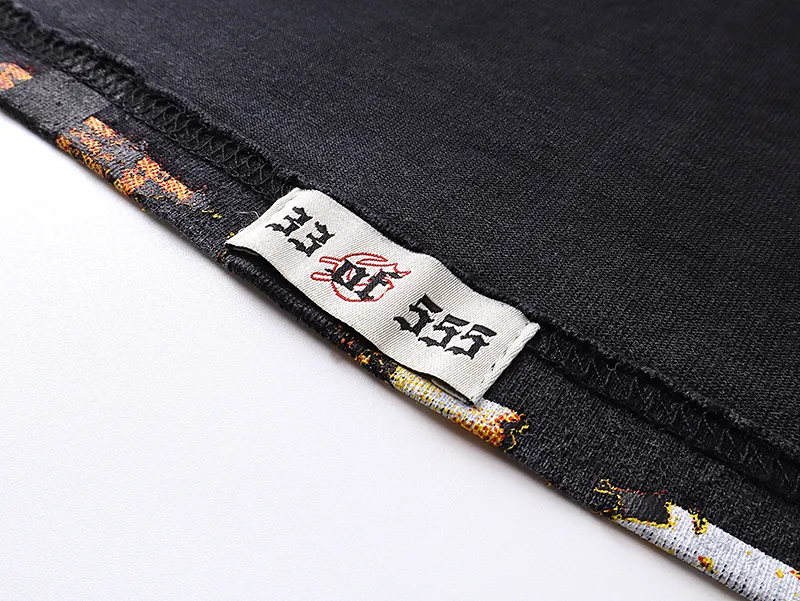 1106# P160 Washed Black Real Shot Godspeed American Fashion Rock Street Retro Washed Distressed Printed Pure Cotton Short Sleeves Fabric: 270g 32 Count Fine Cotton Double Yarn Pure Cotton Color: Washed Black Size: S M L XL