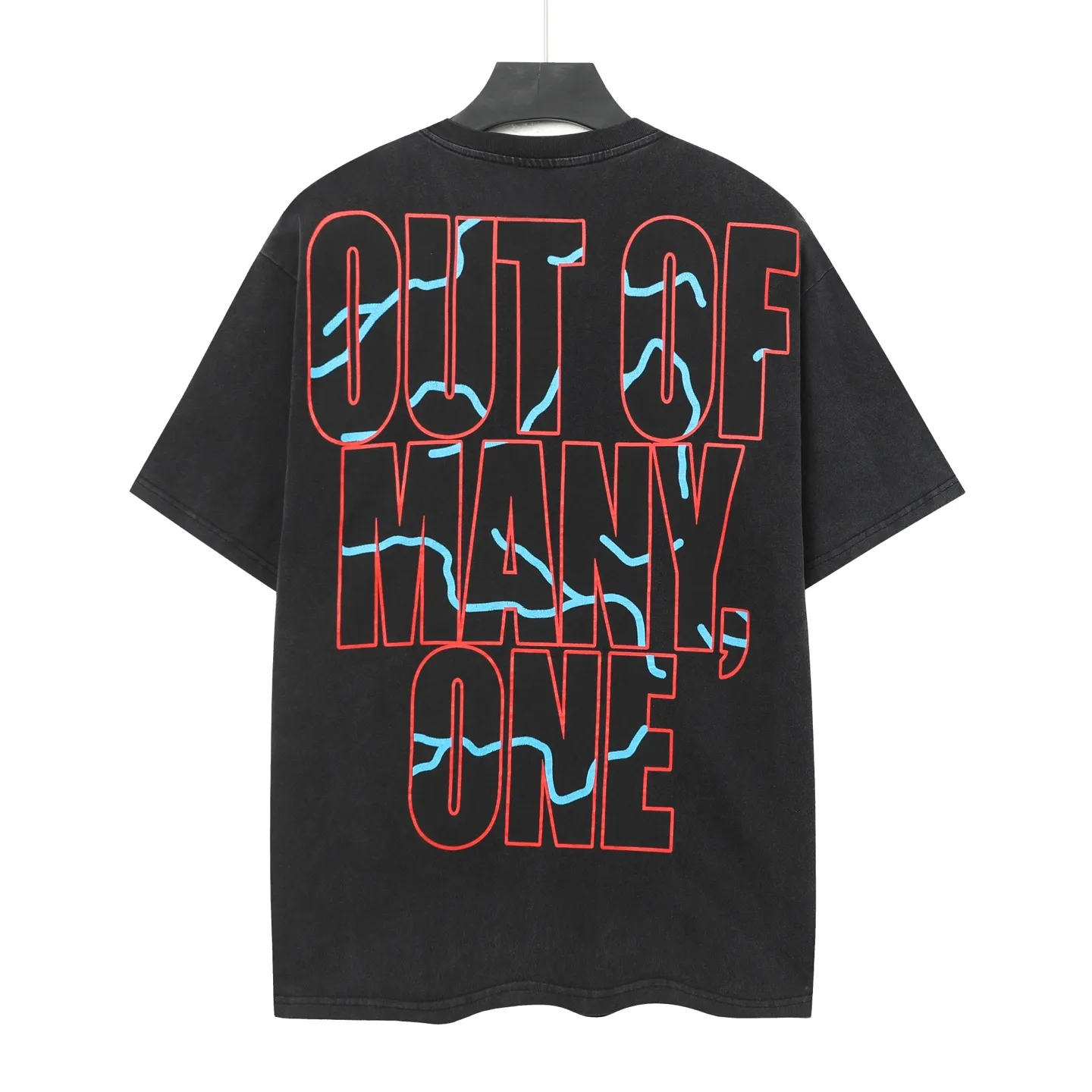 6006% washed black｜P116 Godspeed cross-border American rock and roll street washed retro style short-sleeved T (craft printing) fabric (fabric): 32-count combed double yarn 250g weight size (size): S-M-L-XL color (colour): washed black