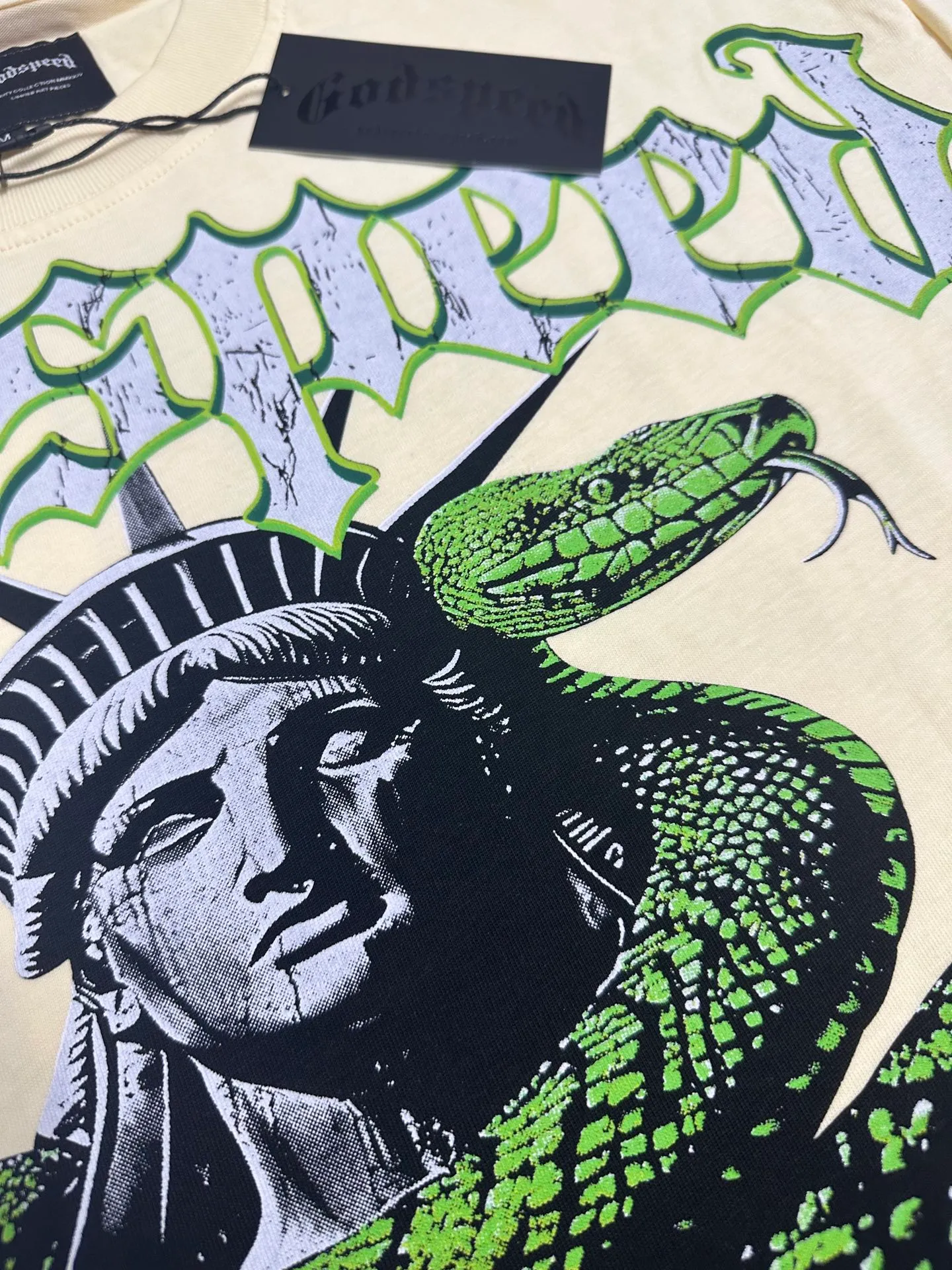 5317#Apricot | P104 Godspeed cross-border American rock and roll street washed retro style short-sleeved T (craft printing) fabric (fabric) 32 counts combed double yarn 240 grams weight code number (size): S-M-L-XL color (colour): apricot