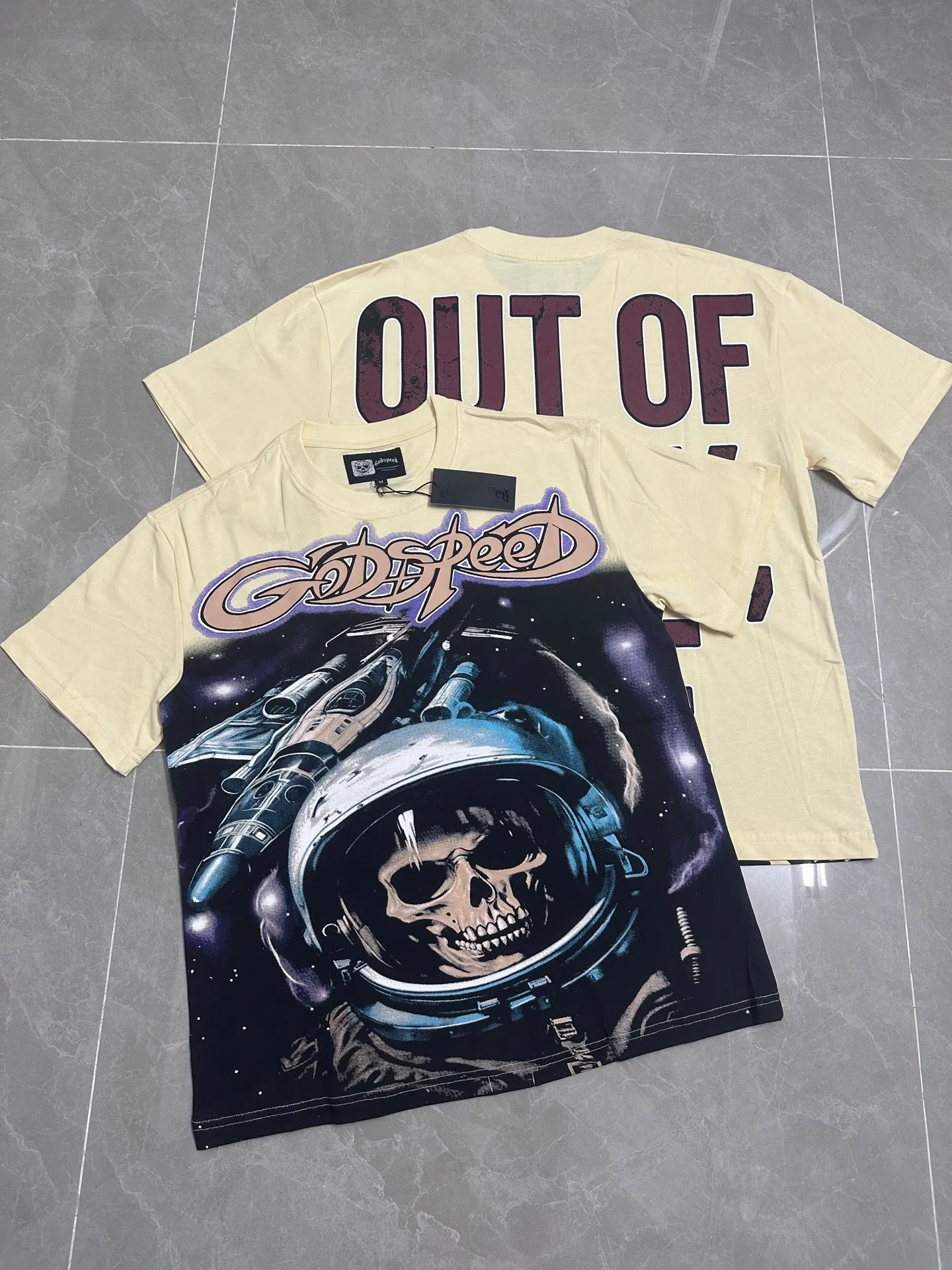 5112#apricot I P104 Godspeed cross-border American rock and roll street washed retro style short-sleeved T (craft printing) fabric (fabric) 32 count combed double yarn 240 grams weight code number (size): S-M-L-XL color (colour): apricot