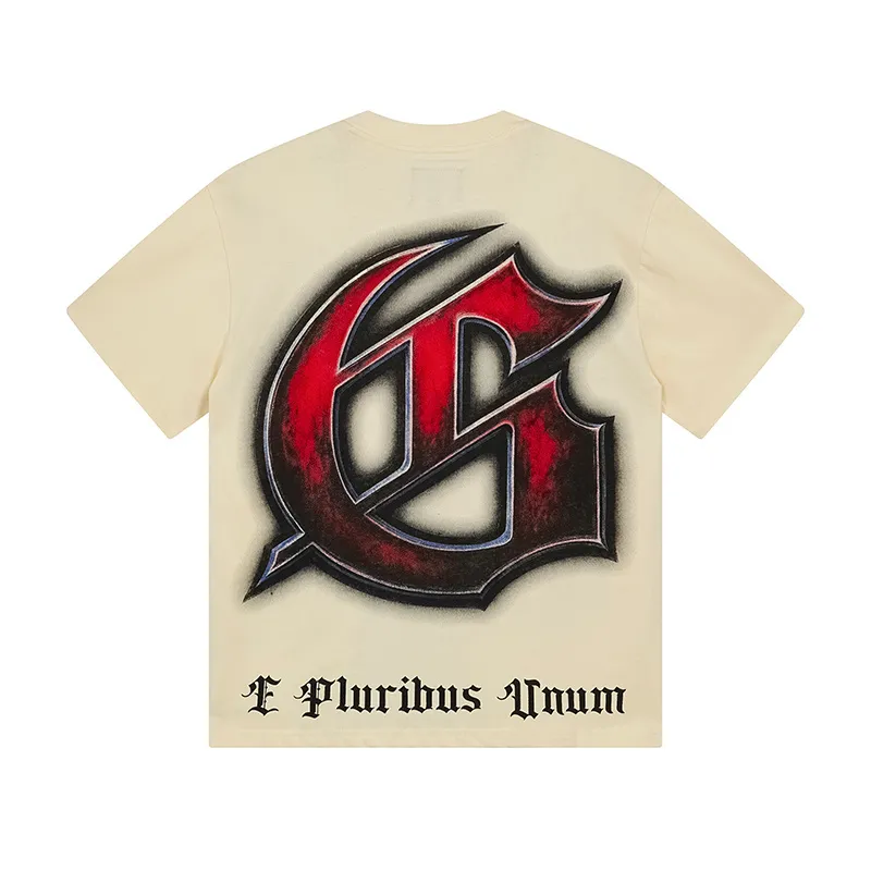 3160# P106 Real shot Godspeed American fashion rock street retro loose printed cotton short sleeves Fabric: 240g 32 count fine cotton double yarn pure cotton Color: apricot Size: S M L XL