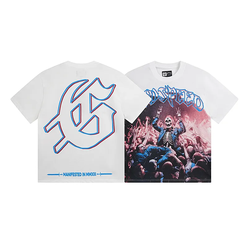 3075# P110 Real shot Godspeed American trendy rock and roll street retro loose printed cotton short sleeves Fabric: 240g 32 count fine cotton double yarn pure cotton Color: off-white Size: S M L XL