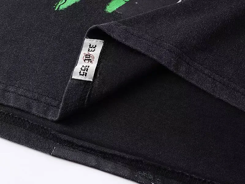 6037#washed black｜P116 Godspeed cross-border American rock and roll street washed retro style short-sleeved T (craft printing) fabric (fabric): 32 count combed double yarn 250g weight size (size): S-M-L-XL color (colour): washed black 👉