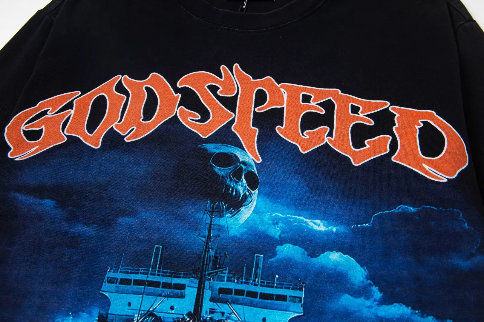 G46# GodSpeed ​​white ink direct spray washed long sleeve S-XL size black (washed) P156 blue (washed) P156