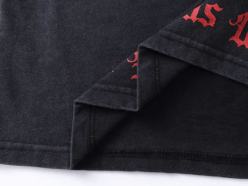1057# P126 Washed model Real shot Godspeed American fashion rock street retro washed distressed printed cotton short-sleeved fabric: 250g 32 count fine cotton double yarn pure cotton Color: washed black washed blue code number: S M L XL