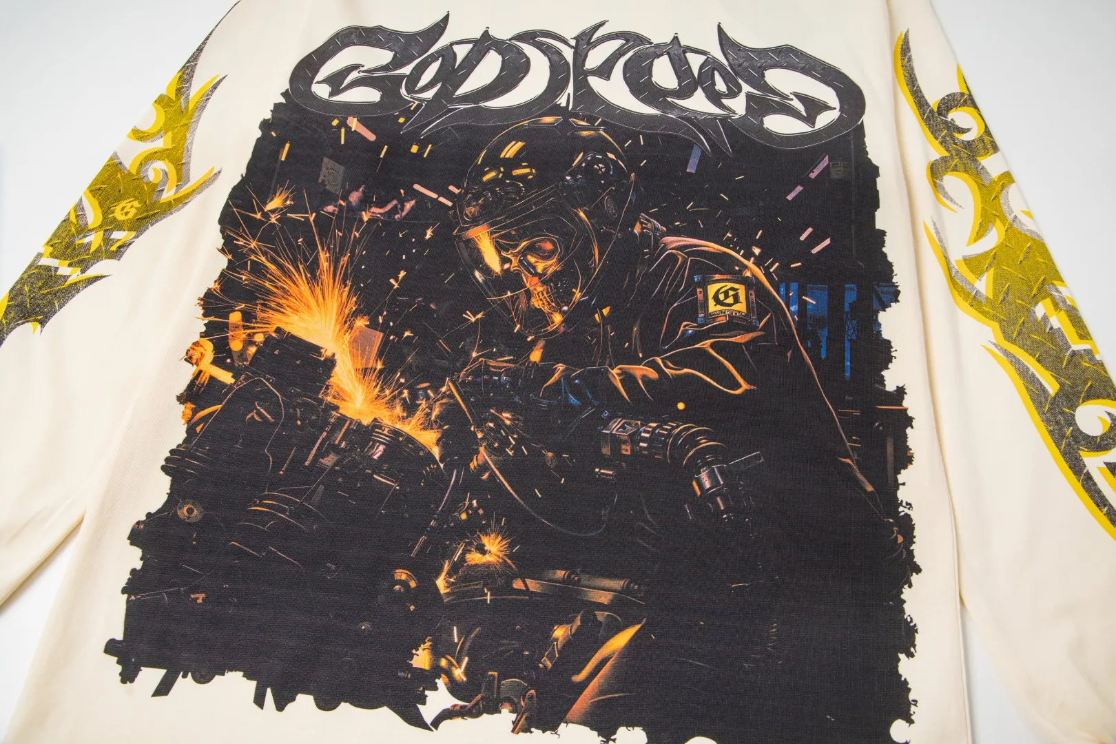 G42# GodSpeed ​​white ink direct spray wash long sleeve S-XL size apricot P146