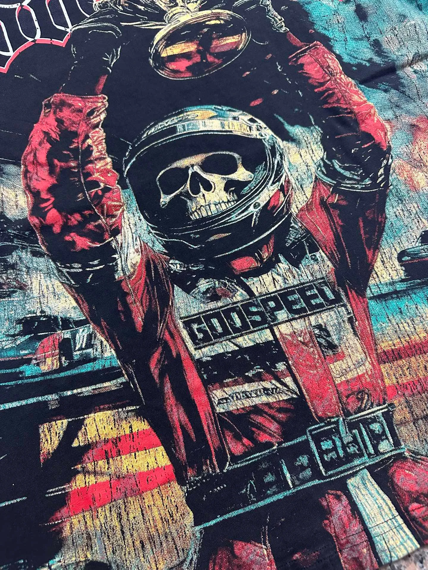 6312# washed black/washed postal green I P116 Godspeed cross-border American rock and roll street washed retro style short-sleeved T (craft print) fabric (fabric): 32 count combed double yarn 250g weight code number (size): S-M-L-XL color (colour): washed black/washed postal green