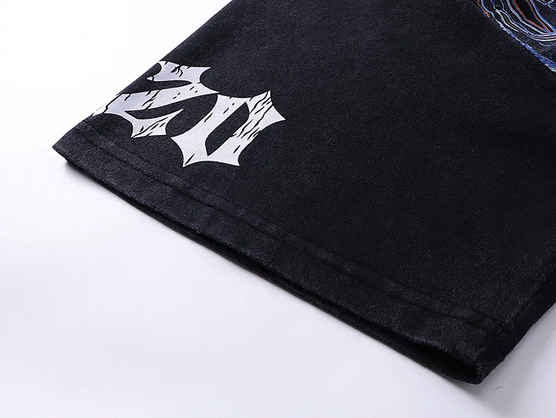 1010# P126 Washed model Real shot Godspeed American fashion rock street retro washed distressed printed cotton short sleeves Fabric: 250g 32 count fine cotton double yarn pure cotton Color: washed black washed blue Code number: S M L XL