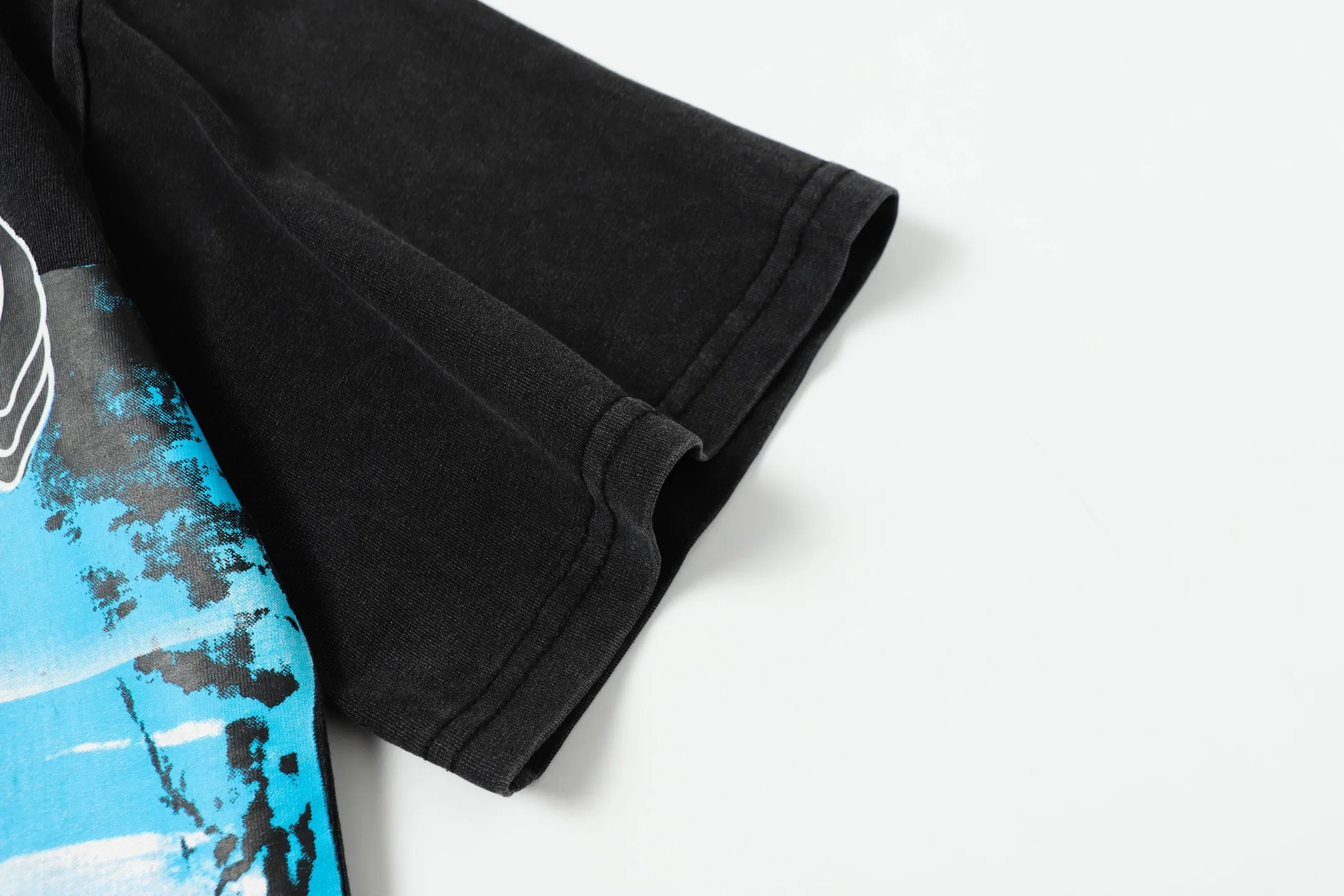 6002# washed black｜P116 Godspeed cross-border American rock and roll street washed retro style short-sleeved T (craft print) fabric (fabric): 32 count combed double yarn 250 grams weight code number (size): S-M-L-XL color (colour): washed black