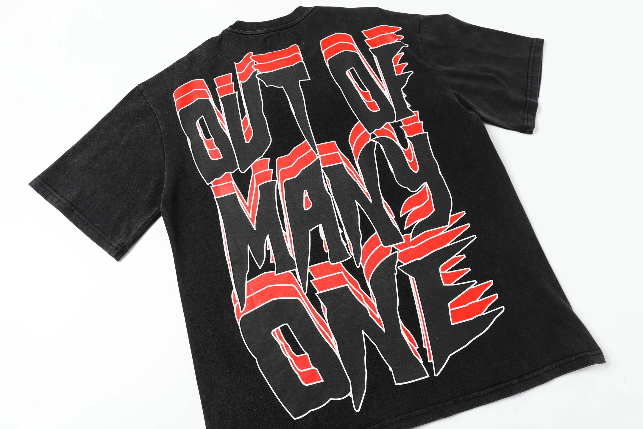 6002# washed black｜P116 Godspeed cross-border American rock and roll street washed retro style short-sleeved T (craft print) fabric (fabric): 32 count combed double yarn 250 grams weight code number (size): S-M-L-XL color (colour): washed black
