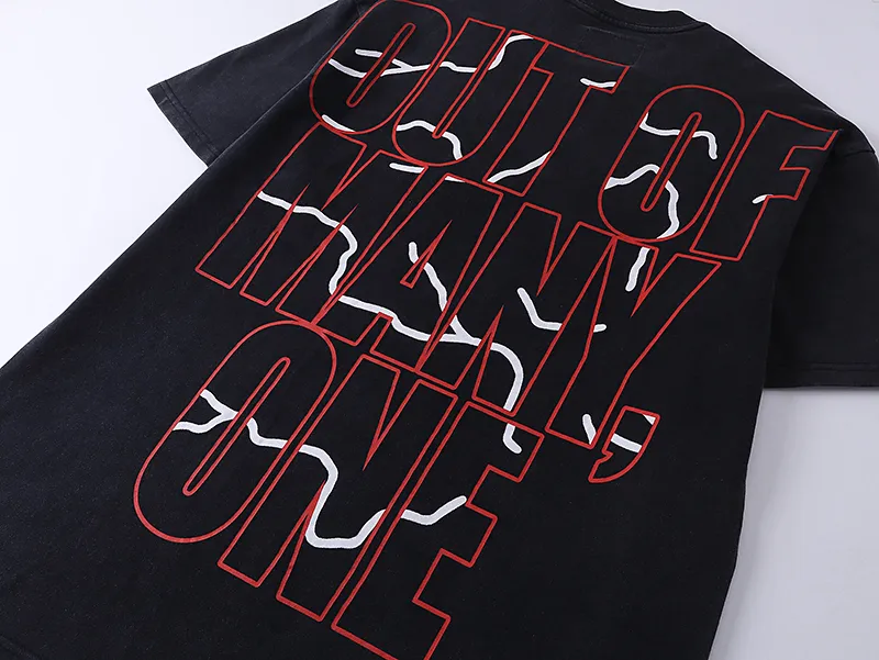 1012# P126 Washed Black Real Shot Godspeed American Fashion Rock Street Retro Washed Distressed Printed Pure Cotton Short Sleeves Fabric: 250g 32 Count Fine Cotton Double Yarn Pure Cotton Color: Washed Black Size: S M L XL
