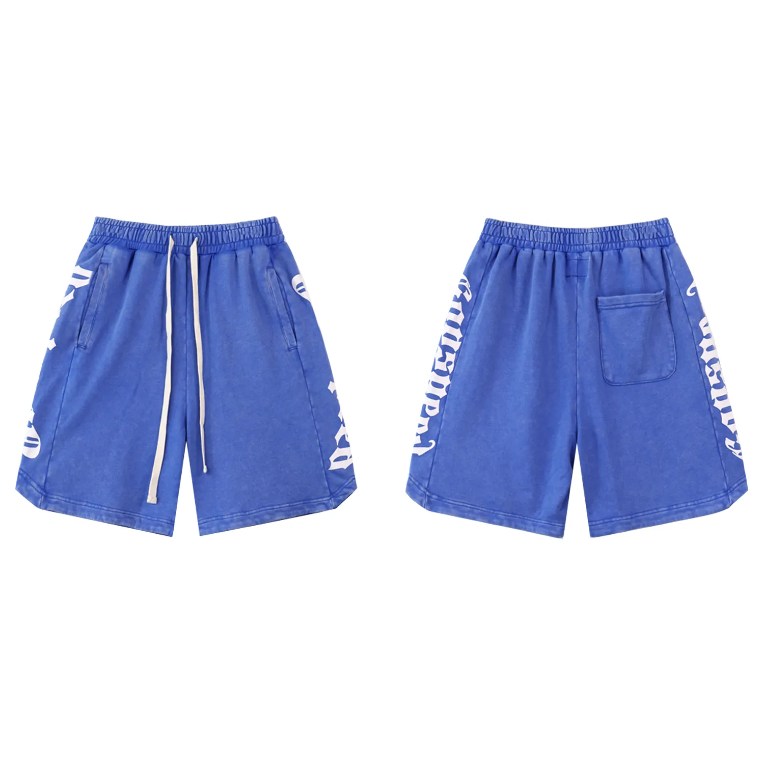 💰150 Style number: BR 8779 Fabric: 380g washed, real shot, beautiful and fashionable Godspeed printed high-quality double yarn casual fashion brand washed distressed spliced ​​shorts Color; wash black wash blue wash pink Size: S M L XL