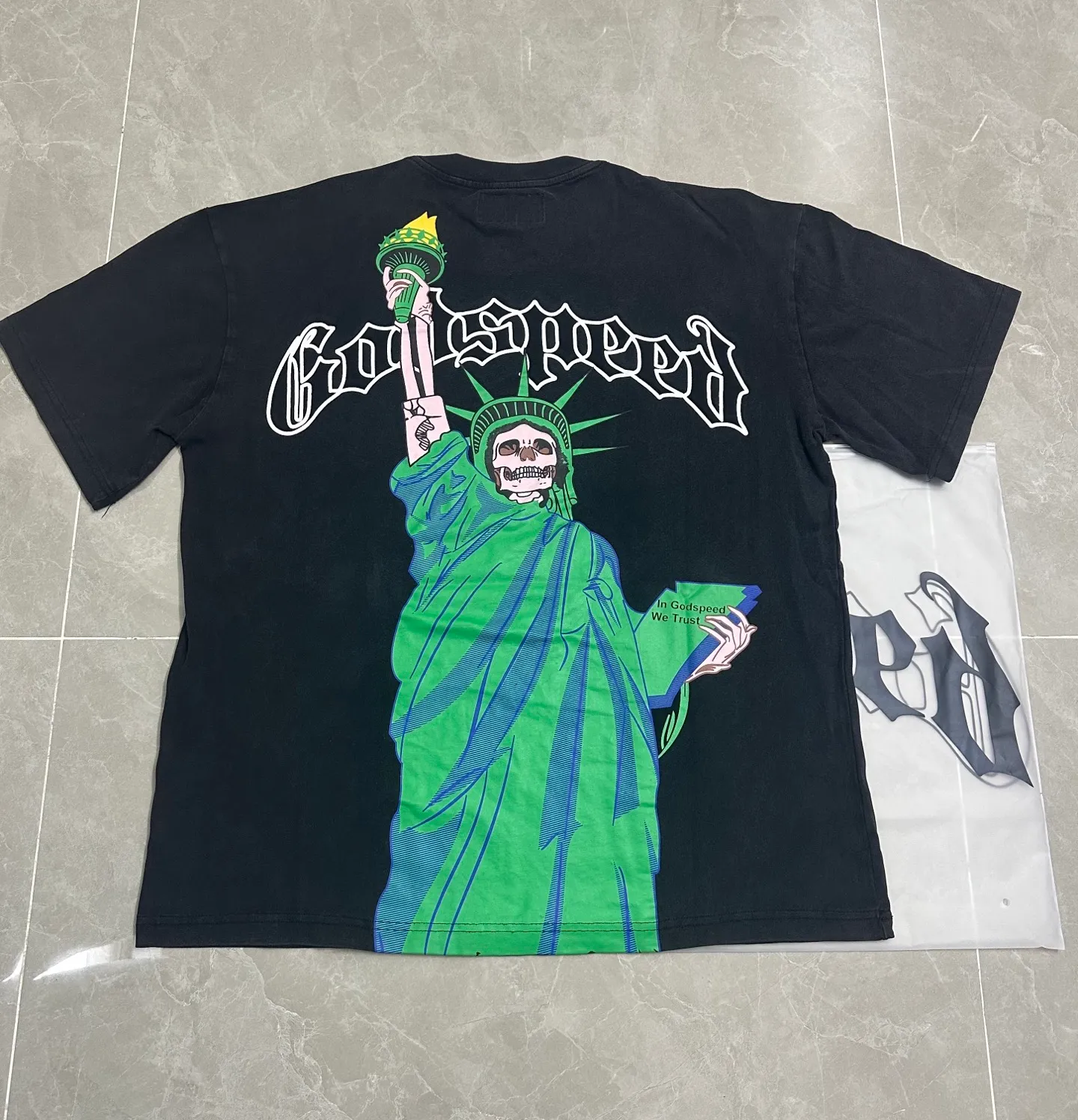 6121#washed black | P116 Godspeed cross-border American rock and roll street washed retro style short-sleeved T (craft printing) fabric (fabric): 32 count combed double yarn 250g weight code number (size): S-M-L-XL color (colour): washed black