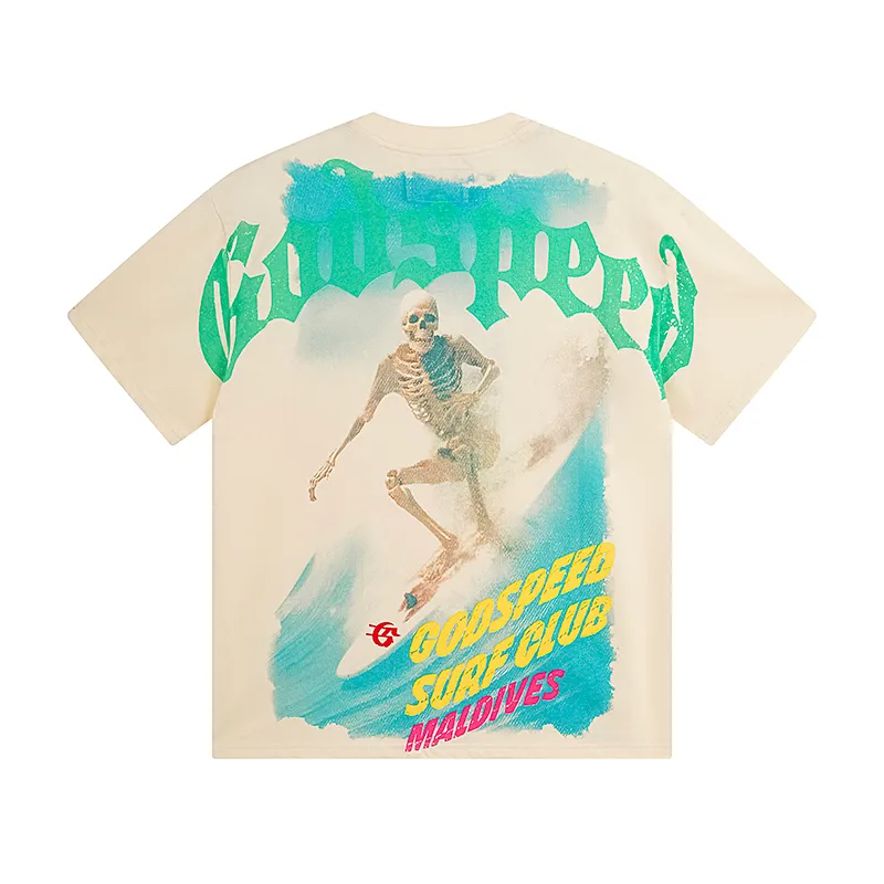 3056# P110 Real shot Godspeed American fashion rock street retro loose printed cotton short sleeves Fabric: 240g 32 count fine cotton double yarn pure cotton Color: apricot Size: S M L XL
