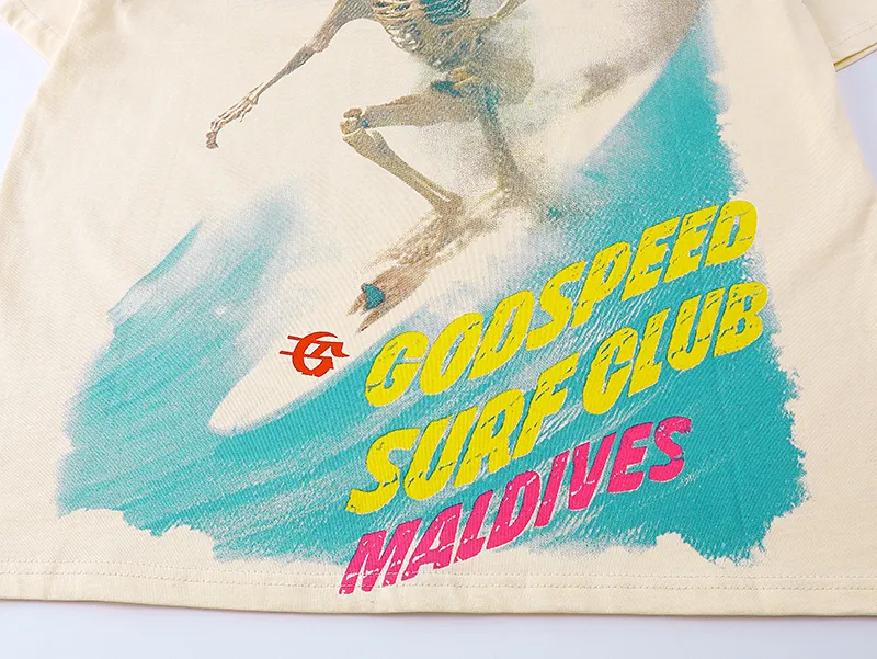 3056# P110 Real shot Godspeed American fashion rock street retro loose printed cotton short sleeves Fabric: 240g 32 count fine cotton double yarn pure cotton Color: apricot Size: S M L XL