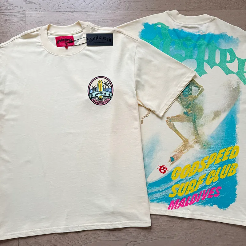 3056# P110 Real shot Godspeed American fashion rock street retro loose printed cotton short sleeves Fabric: 240g 32 count fine cotton double yarn pure cotton Color: apricot Size: S M L XL
