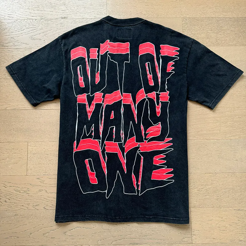 1087# P126 Washed Black Real Shot Godspeed American Fashion Rock Street Retro Washed Distressed Printed Cotton Short Sleeves Fabric: 250g 32 Count Fine Cotton Double Yarn Pure Cotton Color: Washed Black Size: S M L XL