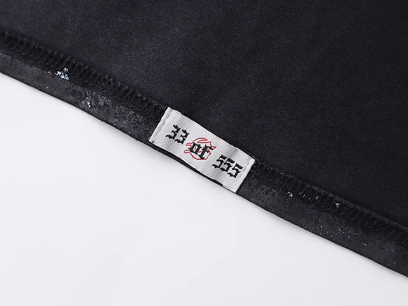 1033# P126 Washed Black Real Shot Godspeed American Fashion Rock Street Retro Washed Distressed Printed Cotton Short Sleeves Fabric: 250g 32 Count Fine Cotton Double Yarn Pure Cotton Color: Washed Black Size: S M L XL