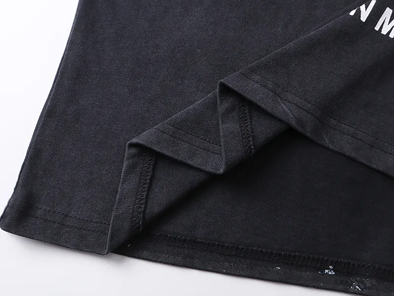 1033# P126 Washed Black Real Shot Godspeed American Fashion Rock Street Retro Washed Distressed Printed Cotton Short Sleeves Fabric: 250g 32 Count Fine Cotton Double Yarn Pure Cotton Color: Washed Black Size: S M L XL