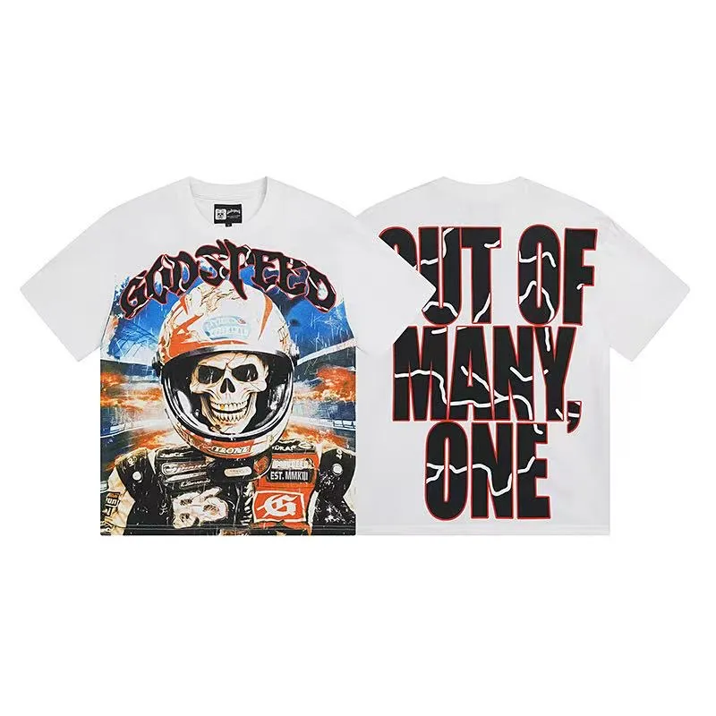 5036# White ｜P104 Godspeed cross-border American rock and roll street washed retro style short-sleeved T (craft printing) fabric (fabric): 32 counts combed double yarn 240 grams weight code number (size): S-M-L-XL color (colour): white 👉 👉