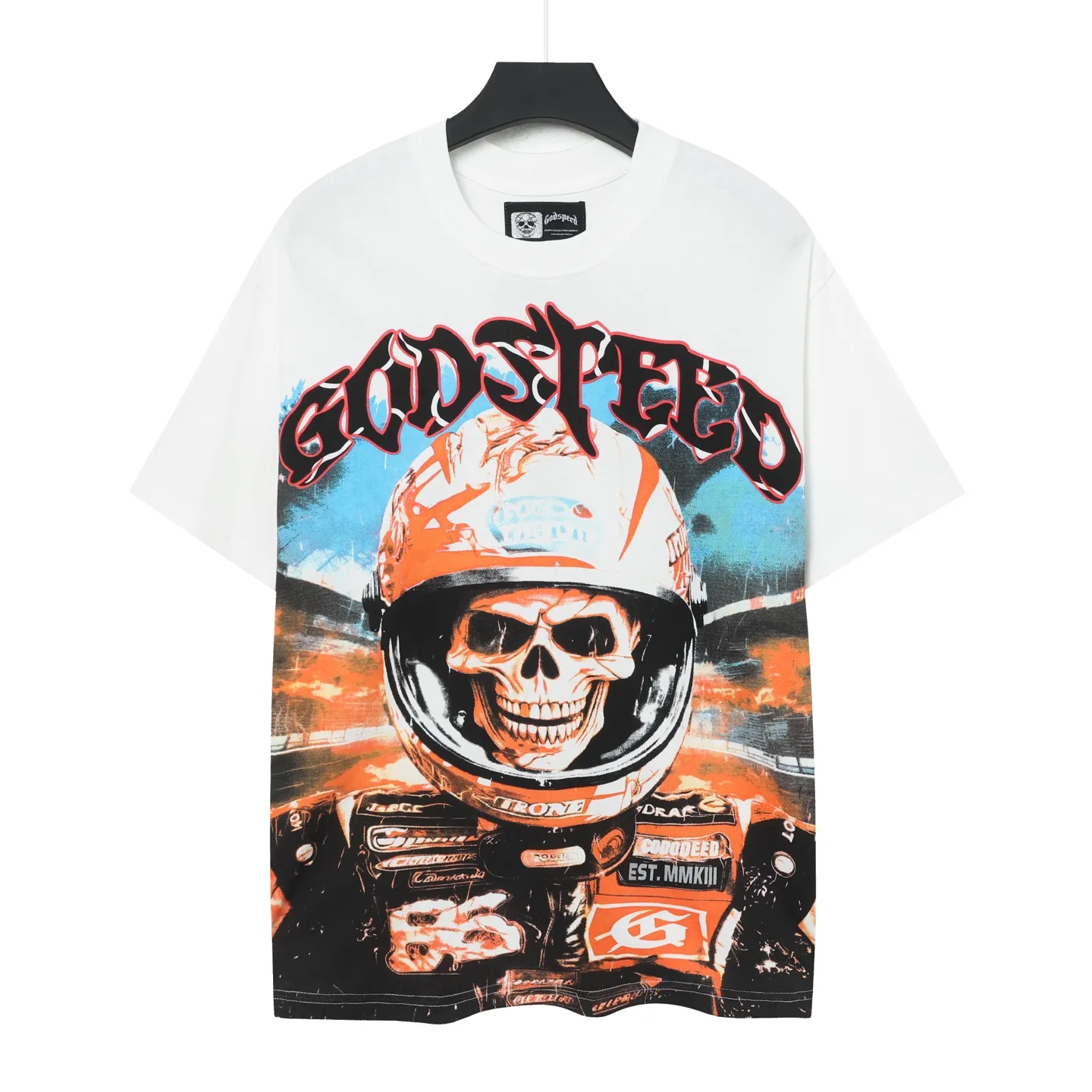 5036# White ｜P104 Godspeed cross-border American rock and roll street washed retro style short-sleeved T (craft printing) fabric (fabric): 32 counts combed double yarn 240 grams weight code number (size): S-M-L-XL color (colour): white 👉 👉