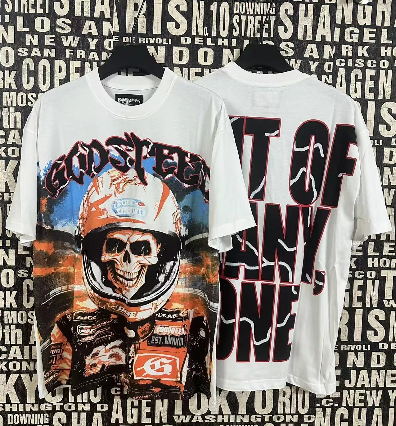 5036# White ｜P104 Godspeed cross-border American rock and roll street washed retro style short-sleeved T (craft printing) fabric (fabric): 32 counts combed double yarn 240 grams weight code number (size): S-M-L-XL color (colour): white 👉 👉