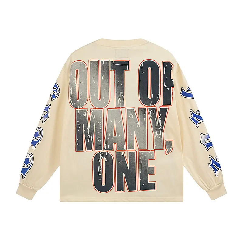 3157# P140 Real shot of Godspeed American fashion rock street pure cotton loose bottoming long-sleeved T-shirt long T. Fabric: 270g 32 count fine cotton double yarn pure cotton Color: Apricot Code number: S M L XL