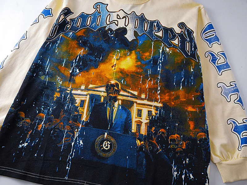 3157# P140 Real shot of Godspeed American fashion rock street pure cotton loose bottoming long-sleeved T-shirt long T. Fabric: 270g 32 count fine cotton double yarn pure cotton Color: Apricot Code number: S M L XL