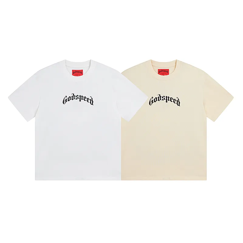 3019# P110 Real shot Godspeed American trendy rock street retro loose printed cotton short sleeves Fabric: 240g 32 count fine cotton double yarn pure cotton Color: off-white apricot Size: S M L XL