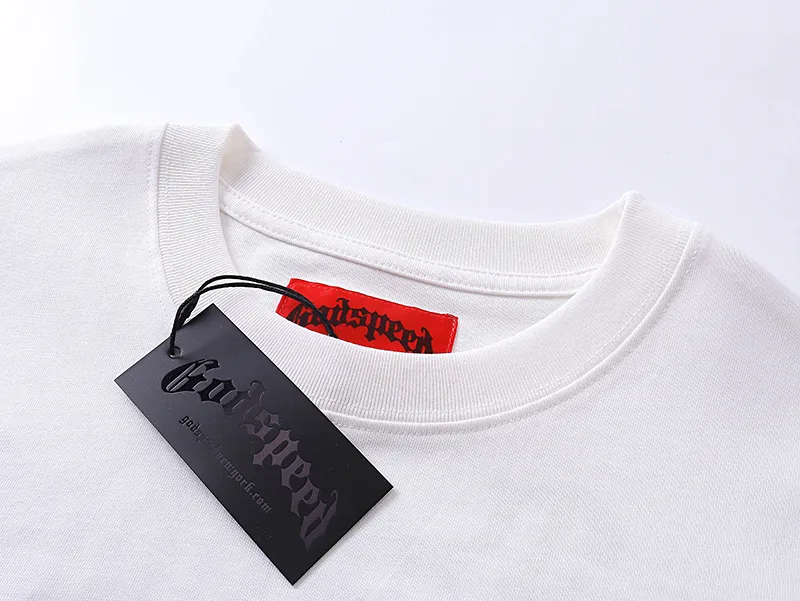 3019# P110 Real shot Godspeed American trendy rock street retro loose printed cotton short sleeves Fabric: 240g 32 count fine cotton double yarn pure cotton Color: off-white apricot Size: S M L XL