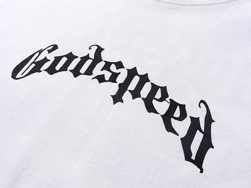3019# P110 Real shot Godspeed American trendy rock street retro loose printed cotton short sleeves Fabric: 240g 32 count fine cotton double yarn pure cotton Color: off-white apricot Size: S M L XL