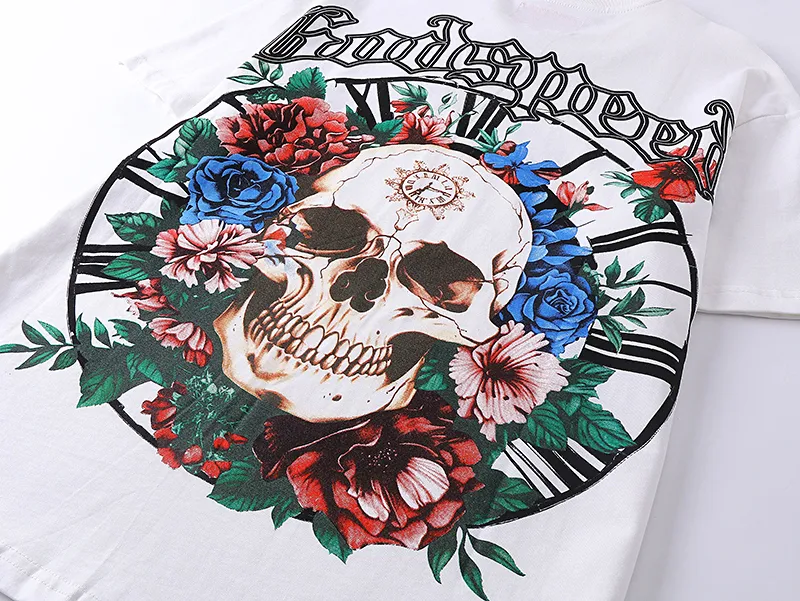3019# P110 Real shot Godspeed American trendy rock street retro loose printed cotton short sleeves Fabric: 240g 32 count fine cotton double yarn pure cotton Color: off-white apricot Size: S M L XL