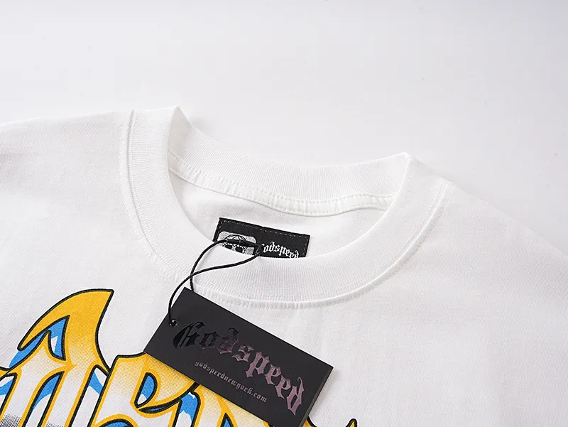 3126# P106 Real shot Godspeed American fashion rock street retro loose printed cotton short sleeves Fabric: 240g 32 count fine cotton double yarn pure cotton Color: off-white Size: S M L XL