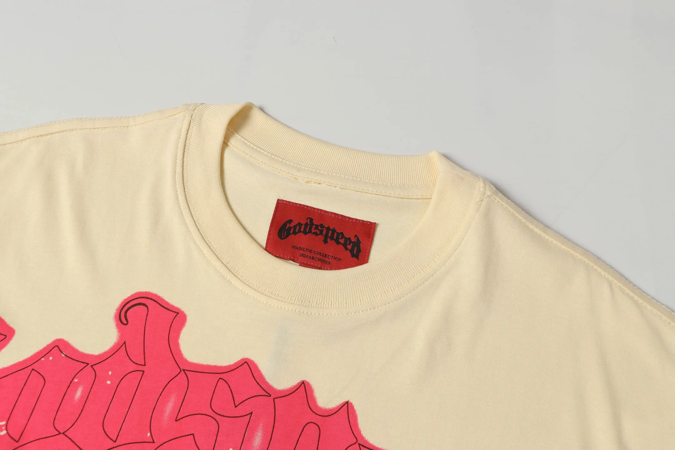 5042#apricot|P104 Godspeed cross-border American rock and roll street washed retro style short-sleeved T (craft printing) fabric (fabric) 32-count combed double yarn 240 grams weight code number (size): S-M-L-XL color (colour): apricot