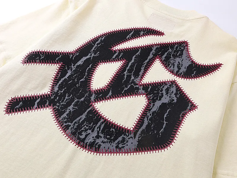 3017# P110 Real shot Godspeed American fashion rock street retro loose printed cotton short sleeves Fabric: 240g 32 count fine cotton double yarn pure cotton Color: apricot Size: S M L XL
