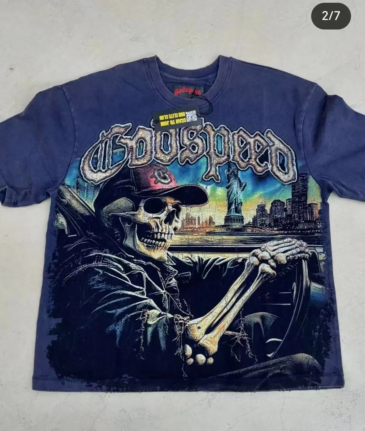 5093#sea blue/apricot P106 Godspeed cross-border American rock and roll street wash retro style short-sleeved T (craft printing) fabric (fabric) 32-count combed double yarn 240 grams weight code (size): S-M-L-XL color (colour): apricot/sea blue
